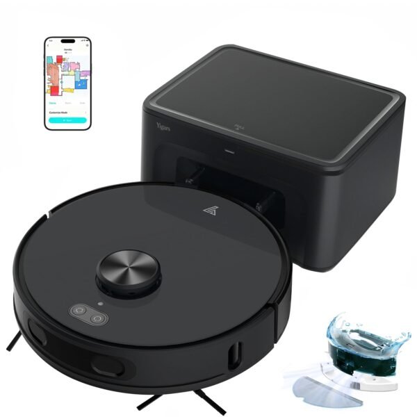 Yigars Robot Aspirador y fregasuelos hasta 8000 Pa Potente succión Autovaciado Autonomía de 220 Minutos Navegación Láser LiDAR y Mapeo Lnteligente,Limpieza Personalizada Control por Voz y App-B